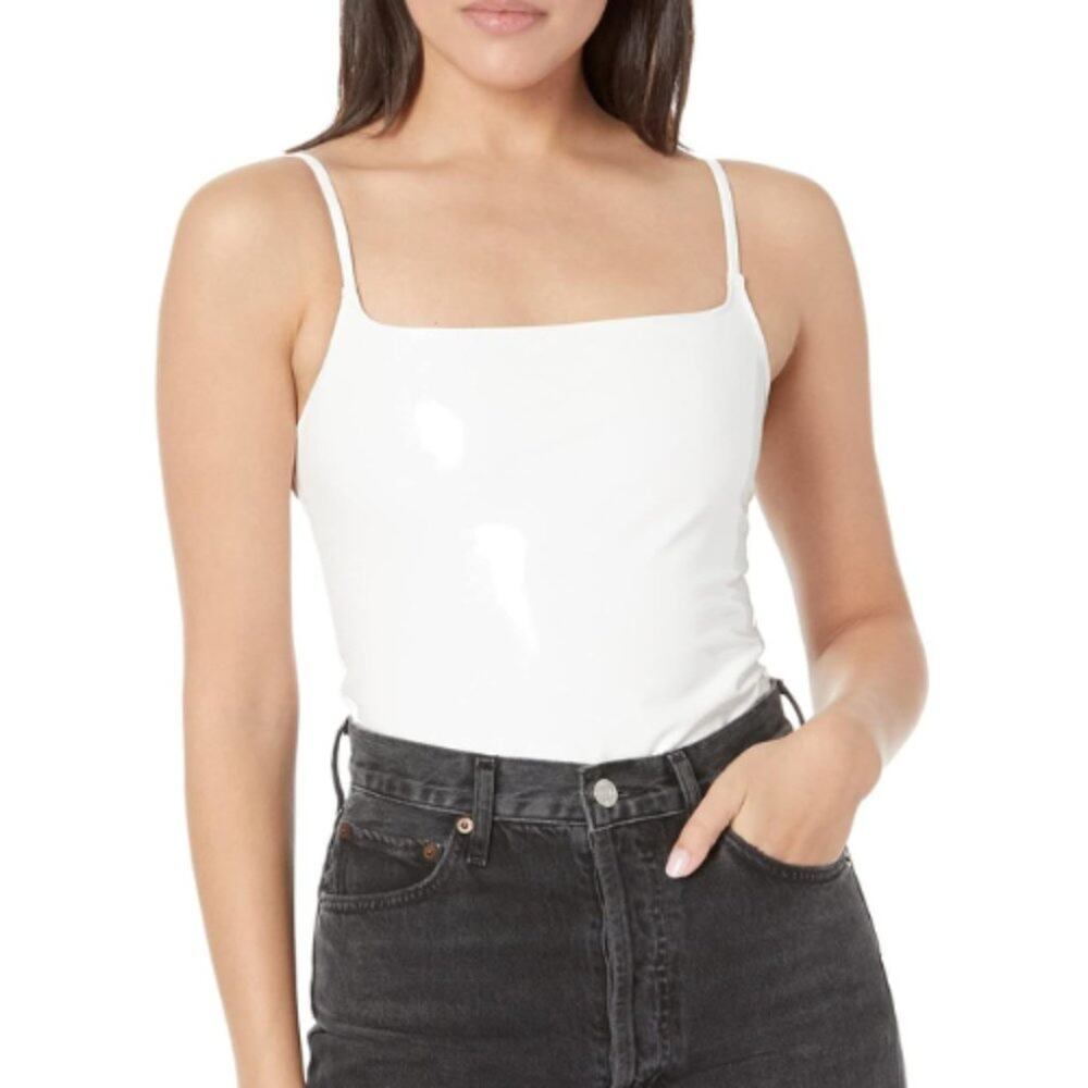 Commando Faux Patent Leather Spaghetti Strap Bodysuit in White Size Medi…